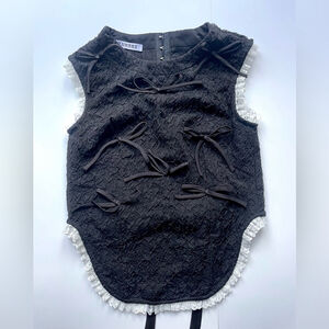 Black ribbon summer knit top Black - Size S